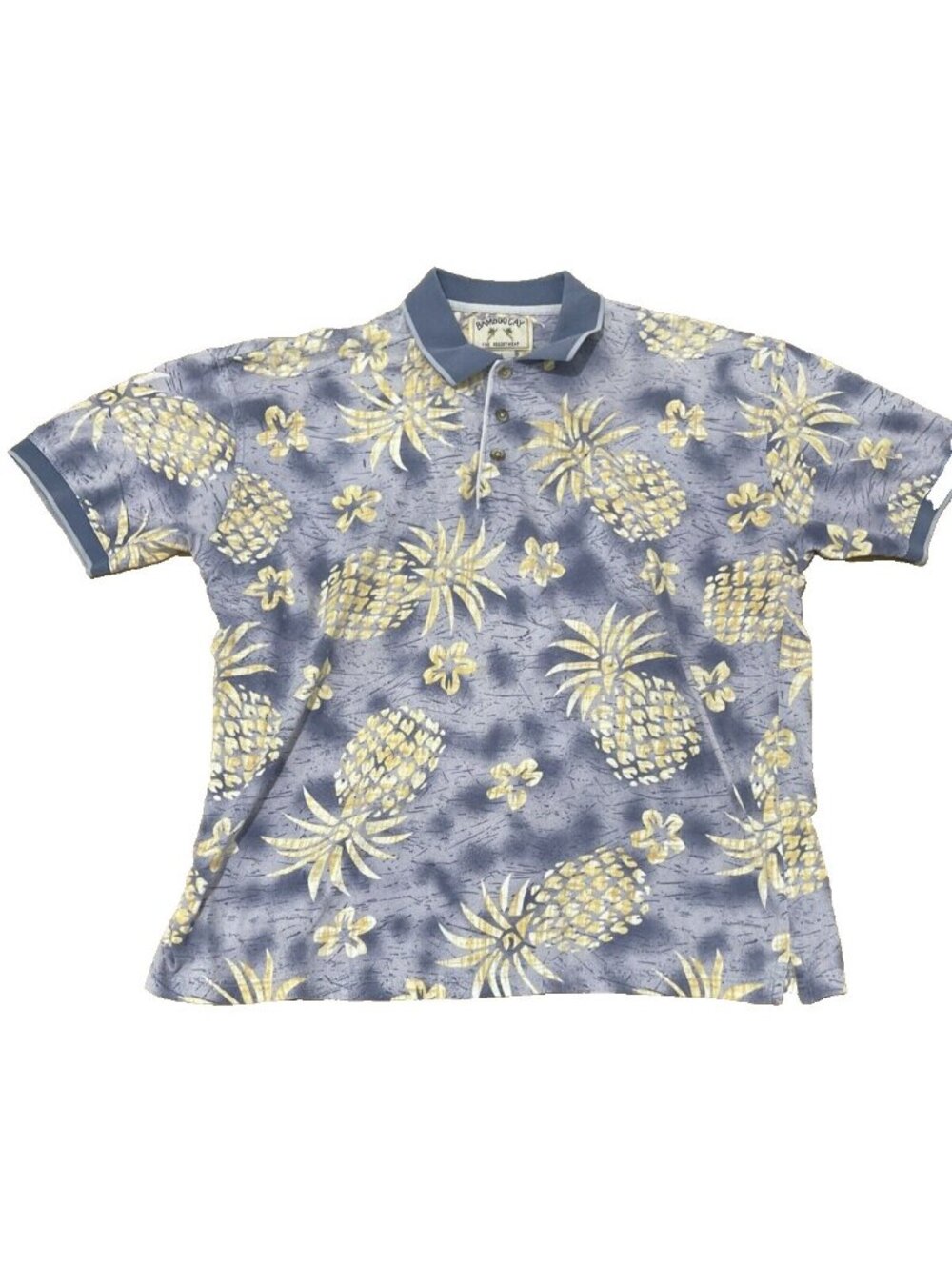 Bamboo Cay Polo Shirt Blue Floral Pineapples Hawaii Mens Size XL - Picture 1 of 7